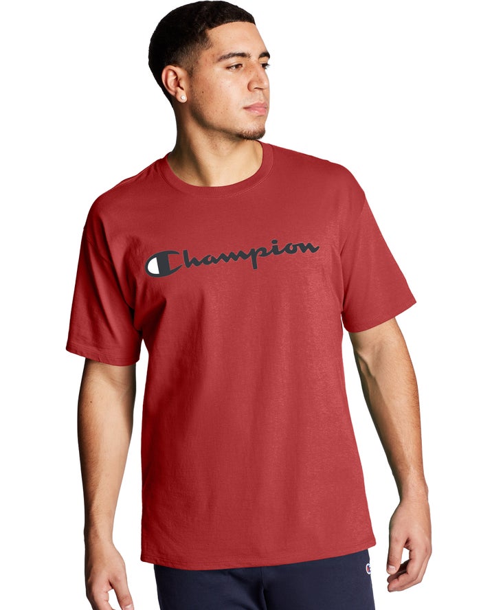 Champion Mens T-Shirt NZ - Graphic Jersey Script Logo Red ( 9805-MROHF )